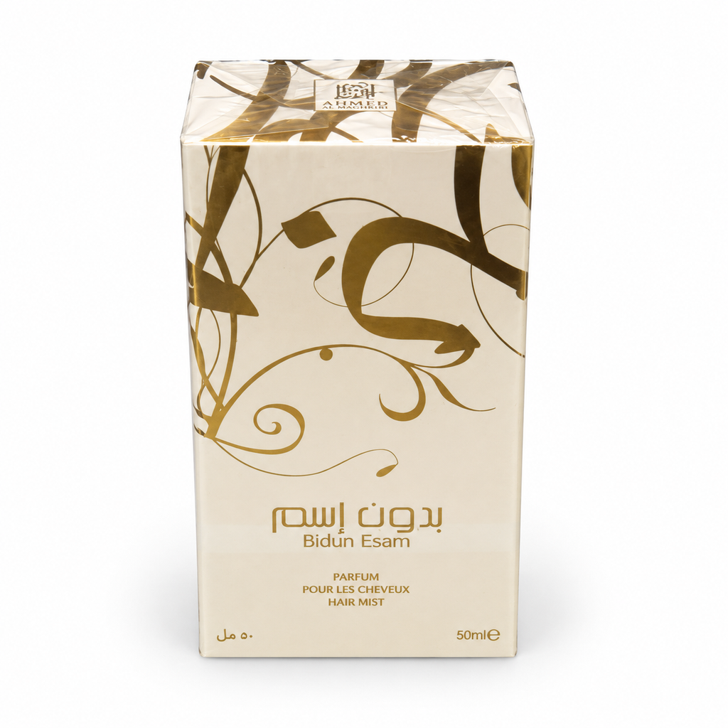 Bidun Esam Hair Mist 50ml by Ahmed Al Maghribi — retail packaging