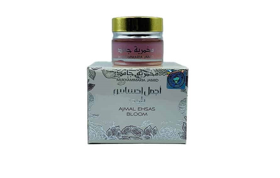 Mukhammaria Jamid Ajmal Ehsas Bloom 20g - product jar and packaging