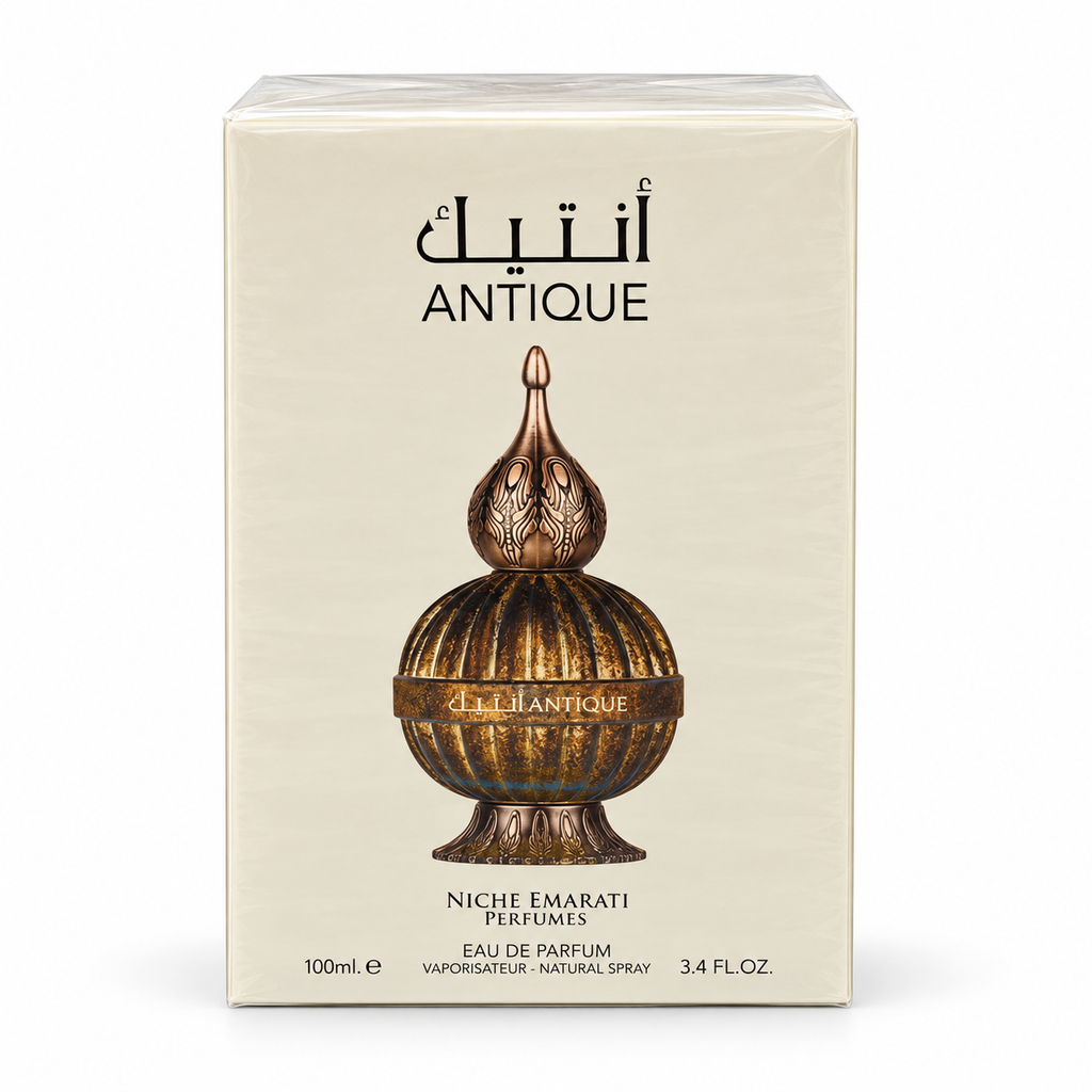 Antique perfume retail packaging - front view