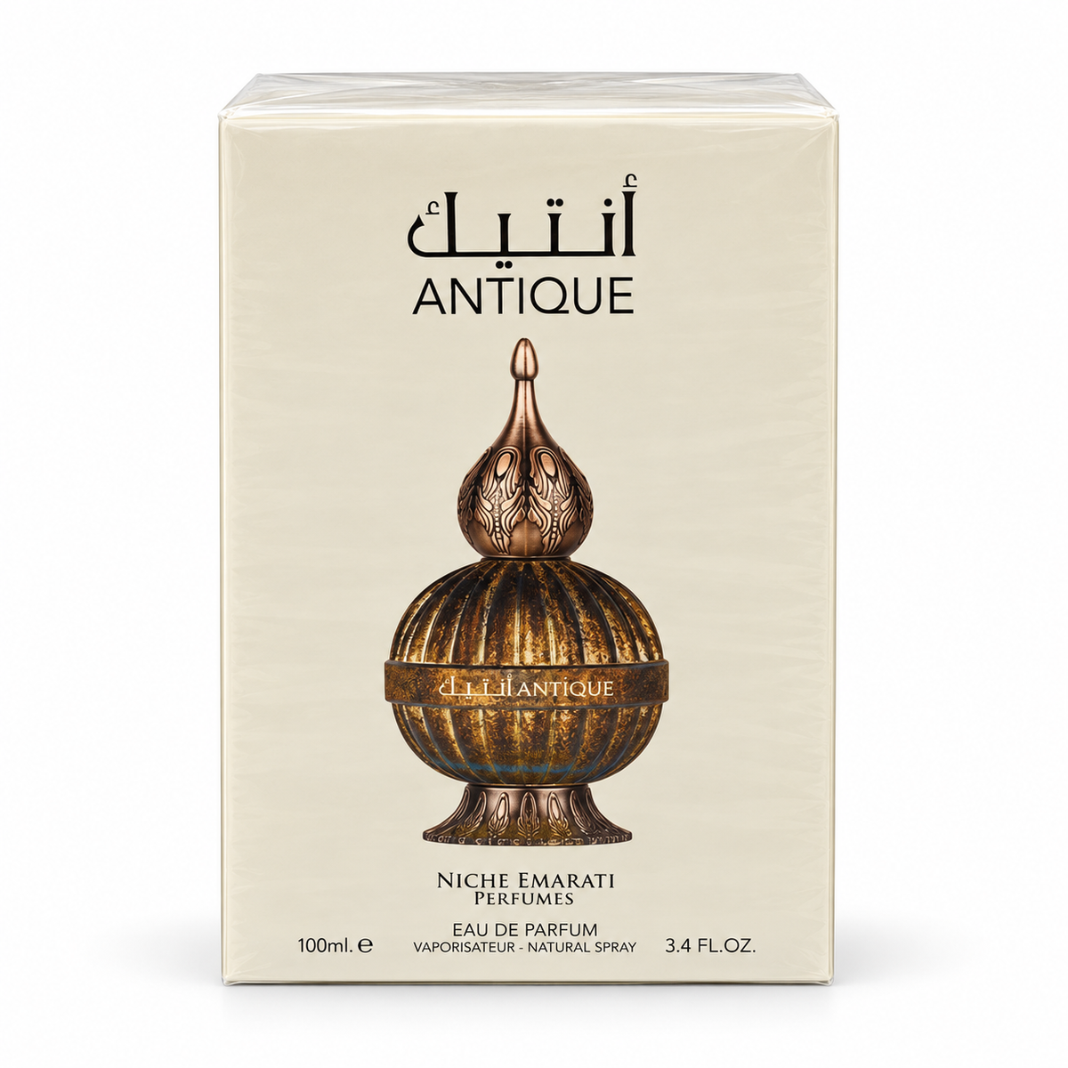 Antique perfume retail packaging - front view