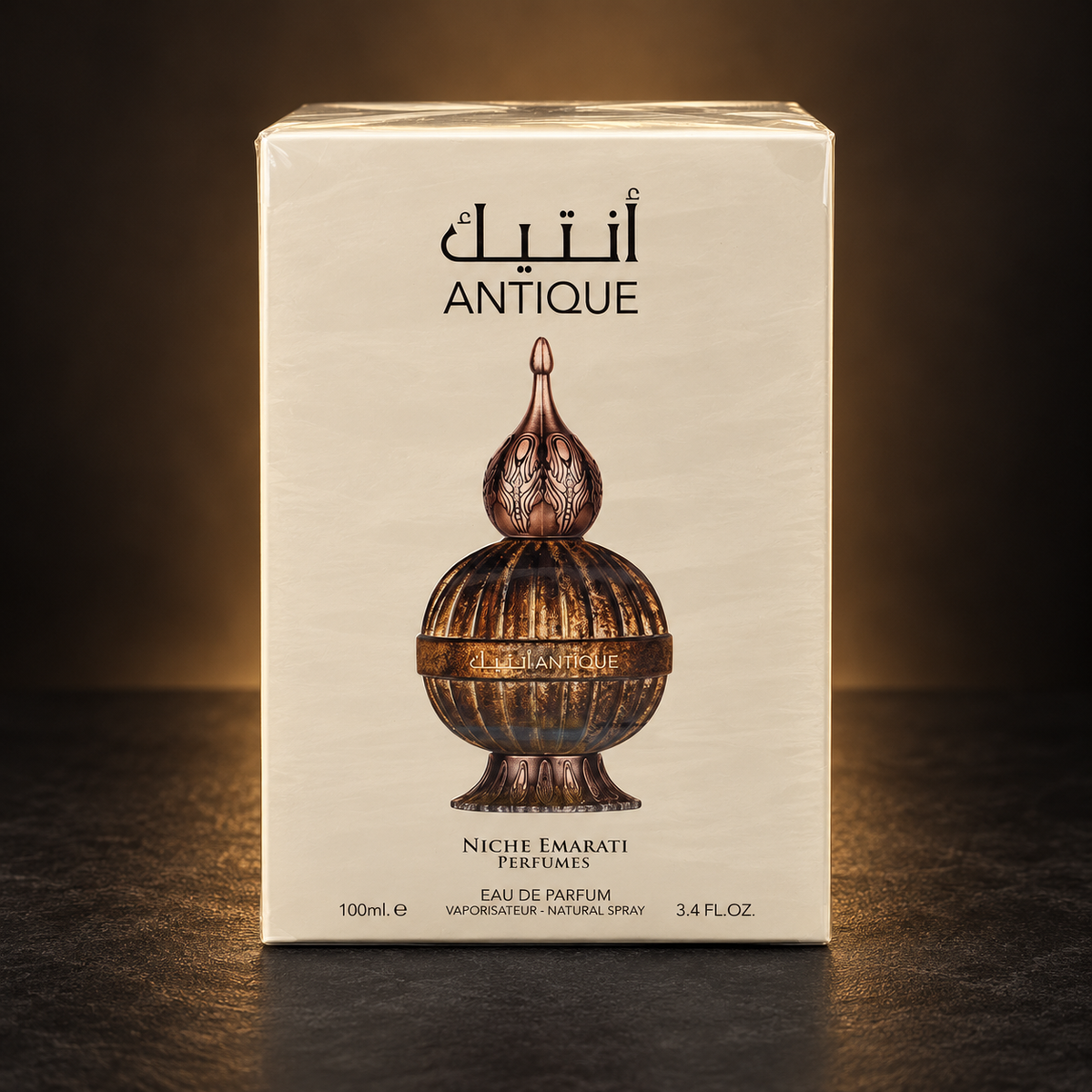 Antique perfume retail packaging - studio view
