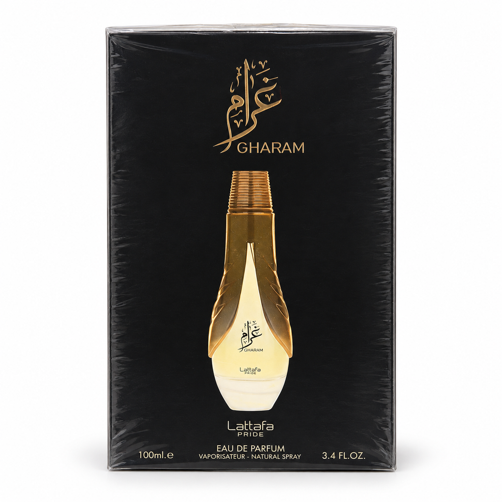 Gharam perfume retail packaging - front view