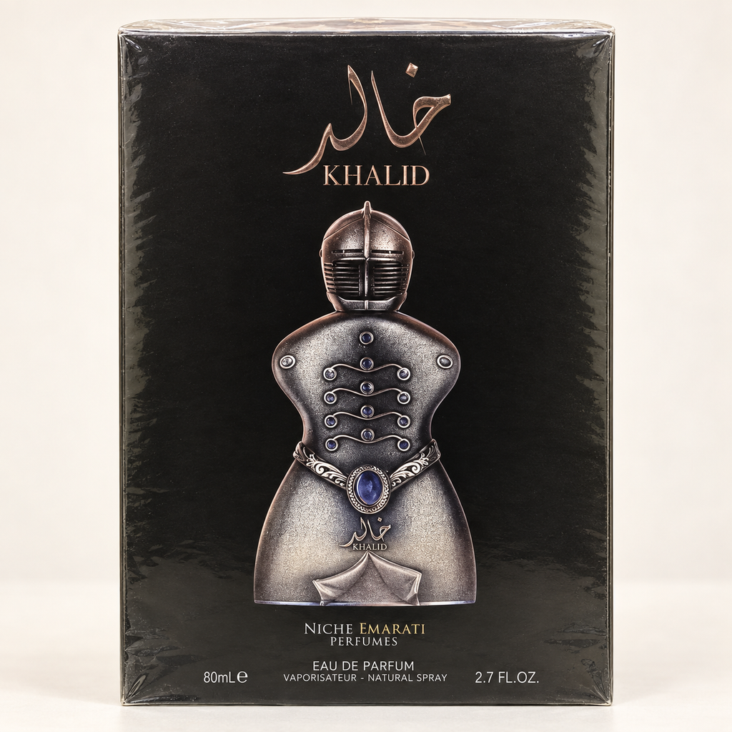 Khalid perfume retail packaging - detail view