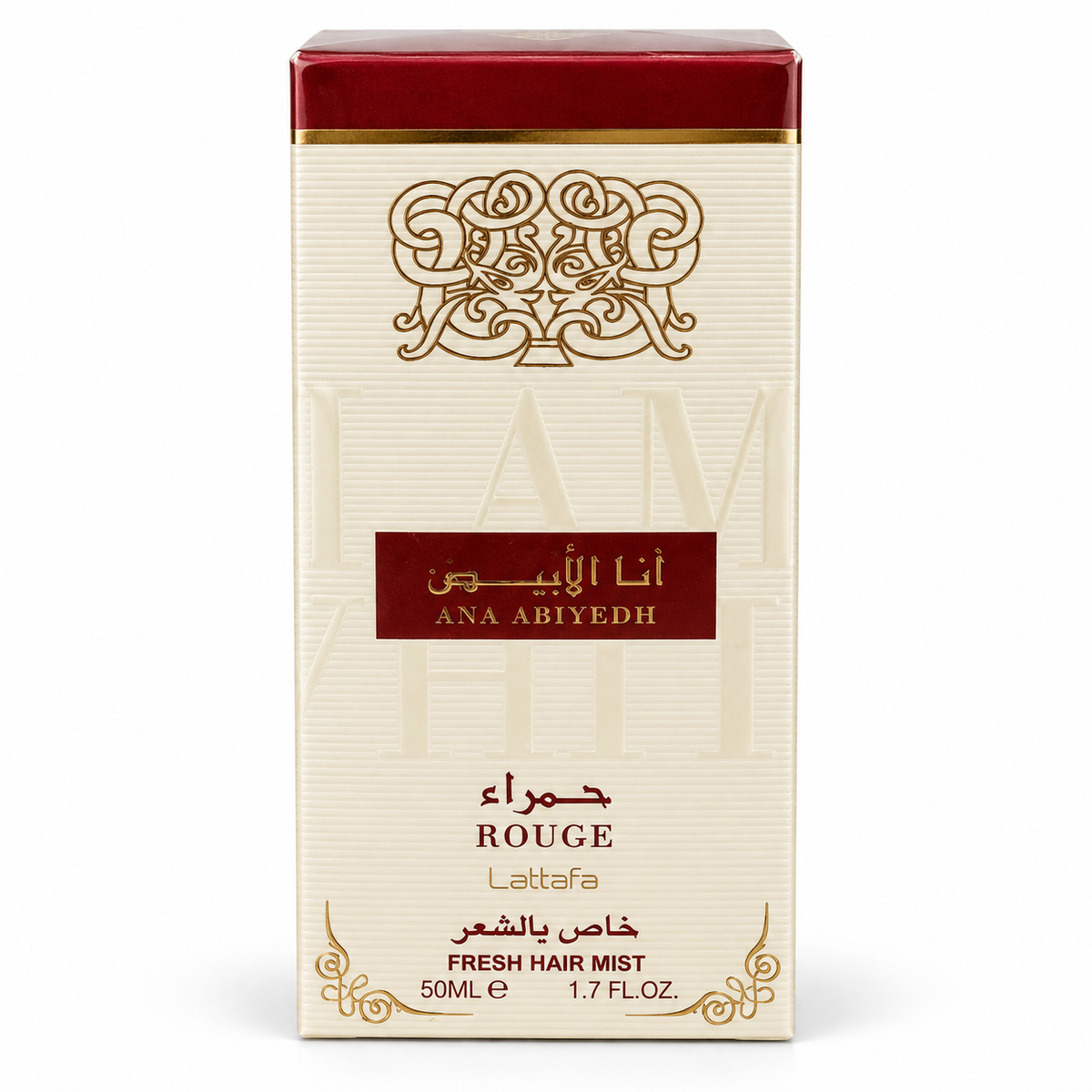 Ana Abiyedh Rouge Hair Mist 50ml by Lattafa – boxed product on white background