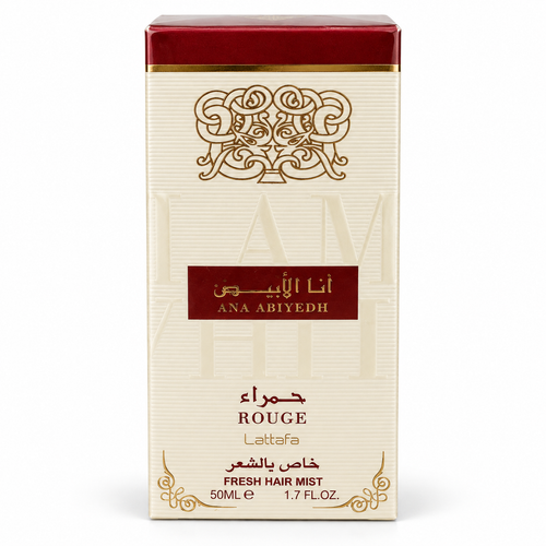 Ana Abiyedh Rouge Hair Mist 50ml by Lattafa – boxed product on white background