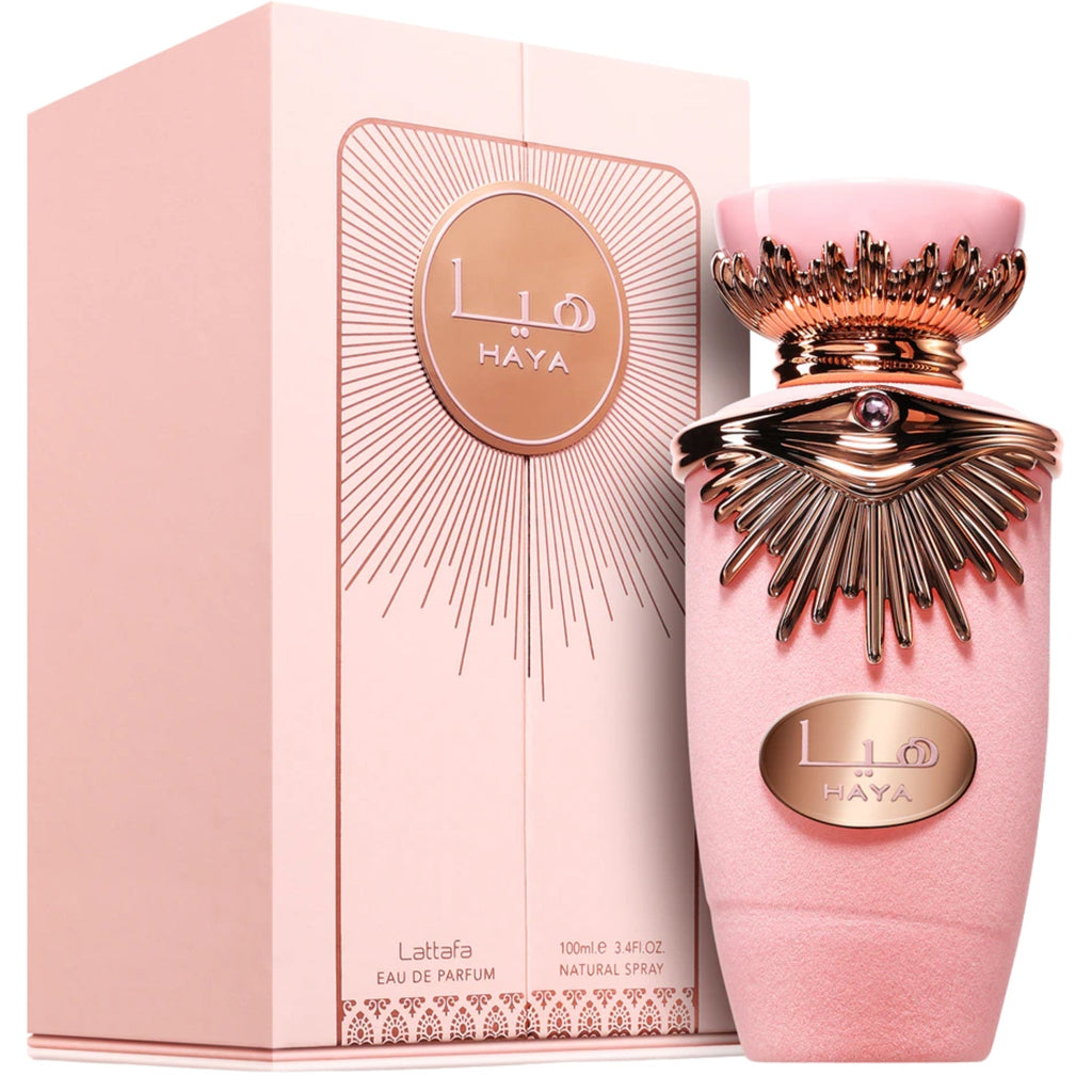 Lattafa Haya 100ml Eau de Parfum bottle and box
