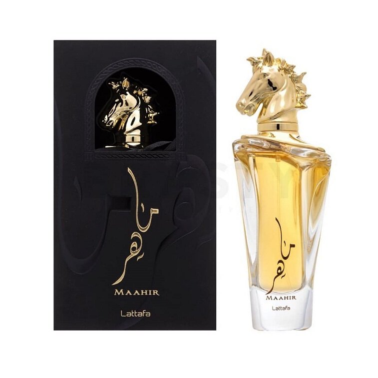 Lattafa Maahir 100ml Eau de Parfum bottle and box