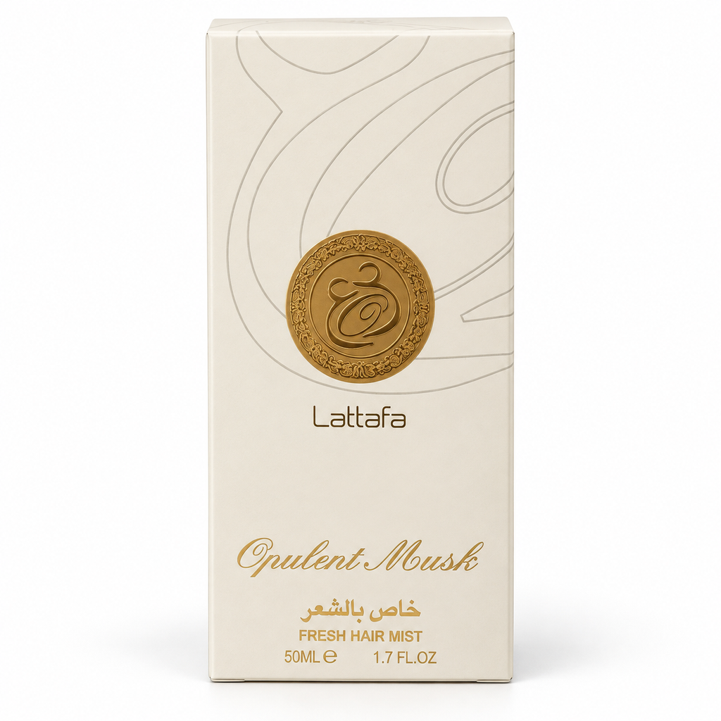 Opulent Musk Hair Mist 50ml by Lattafa – boxed product on white background