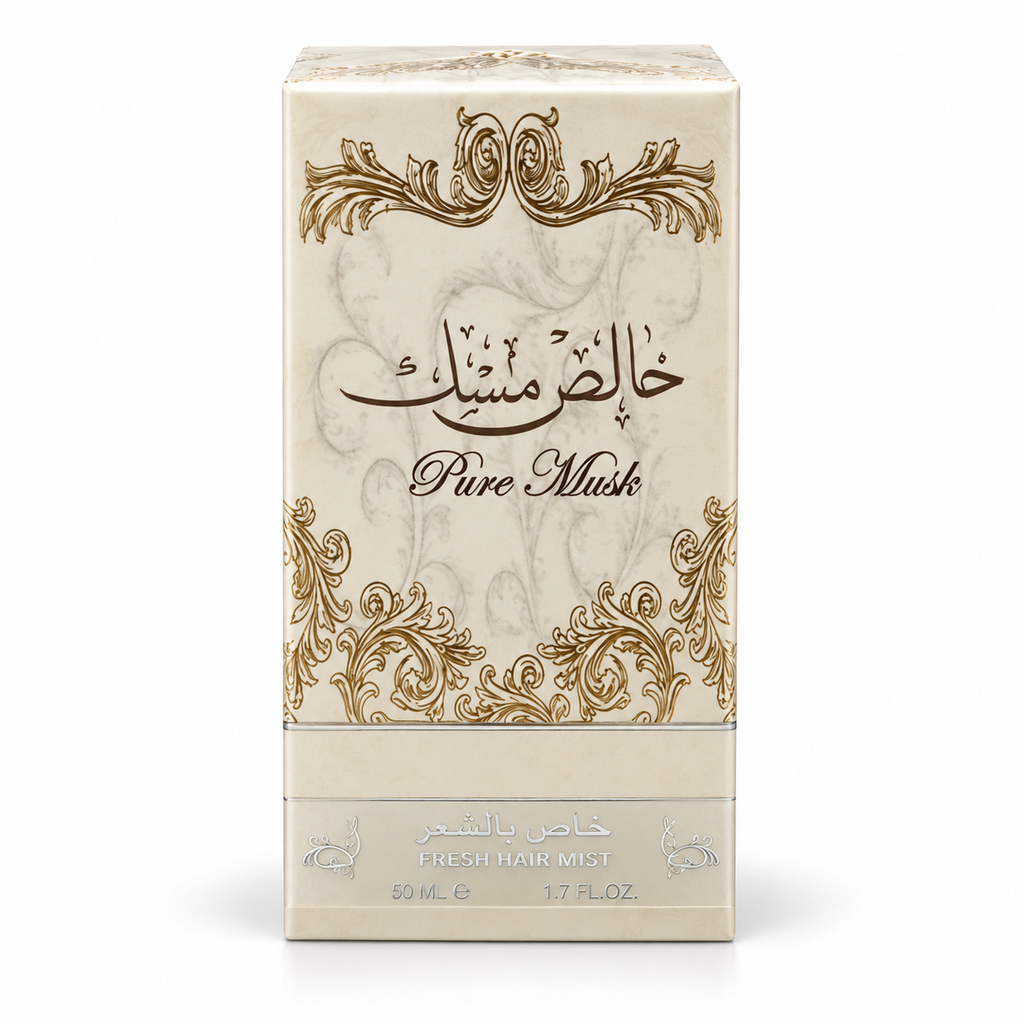 Pure Musk Hair Mist 50ml by Lattafa – boxed product on white background