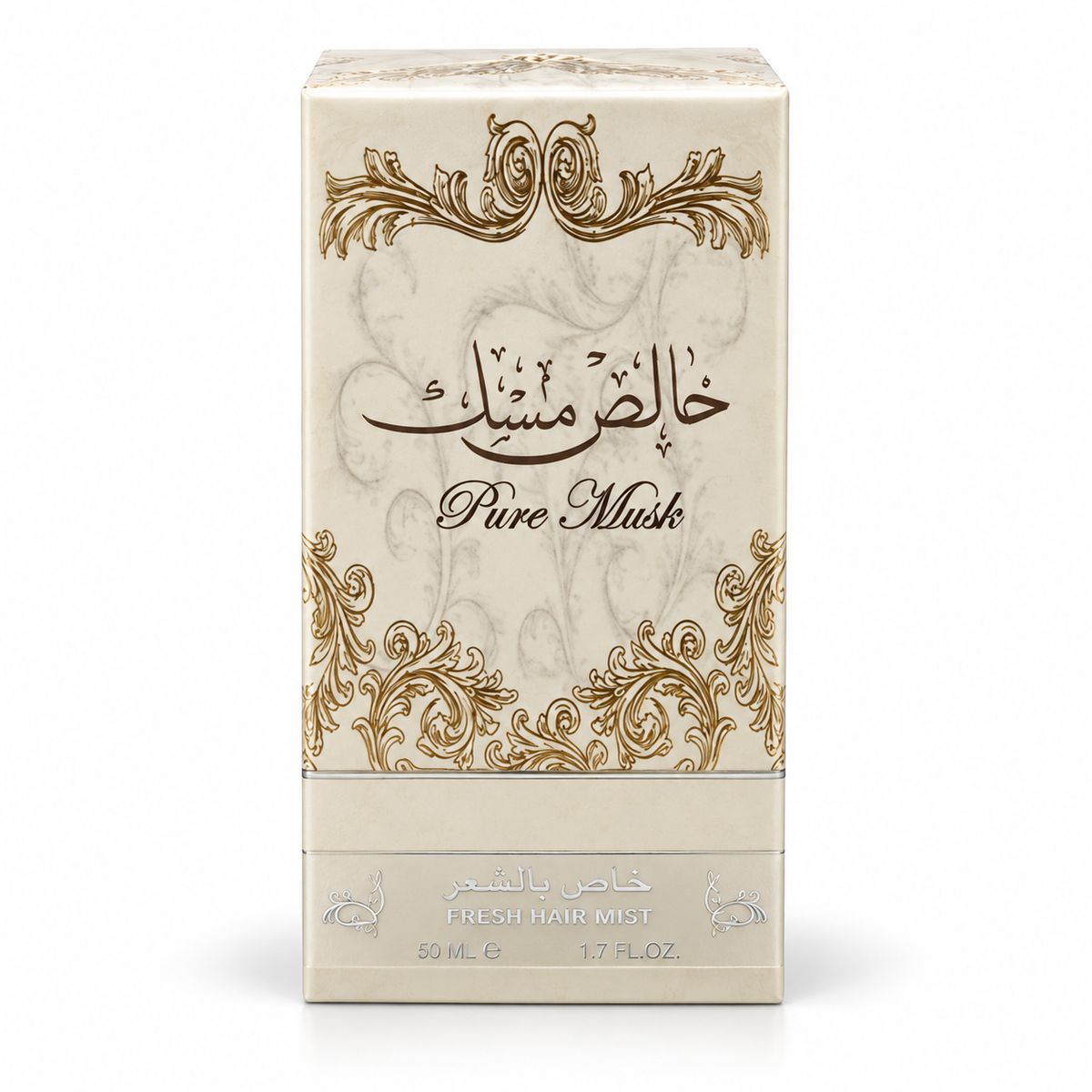 Pure Musk Hair Mist 50ml by Lattafa – boxed product on white background