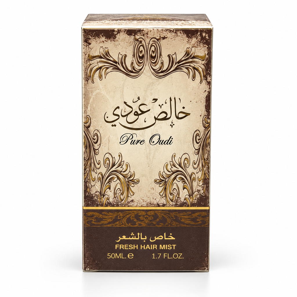 Pure Oudi Hair Mist 50ml by Lattafa – boxed product on white background