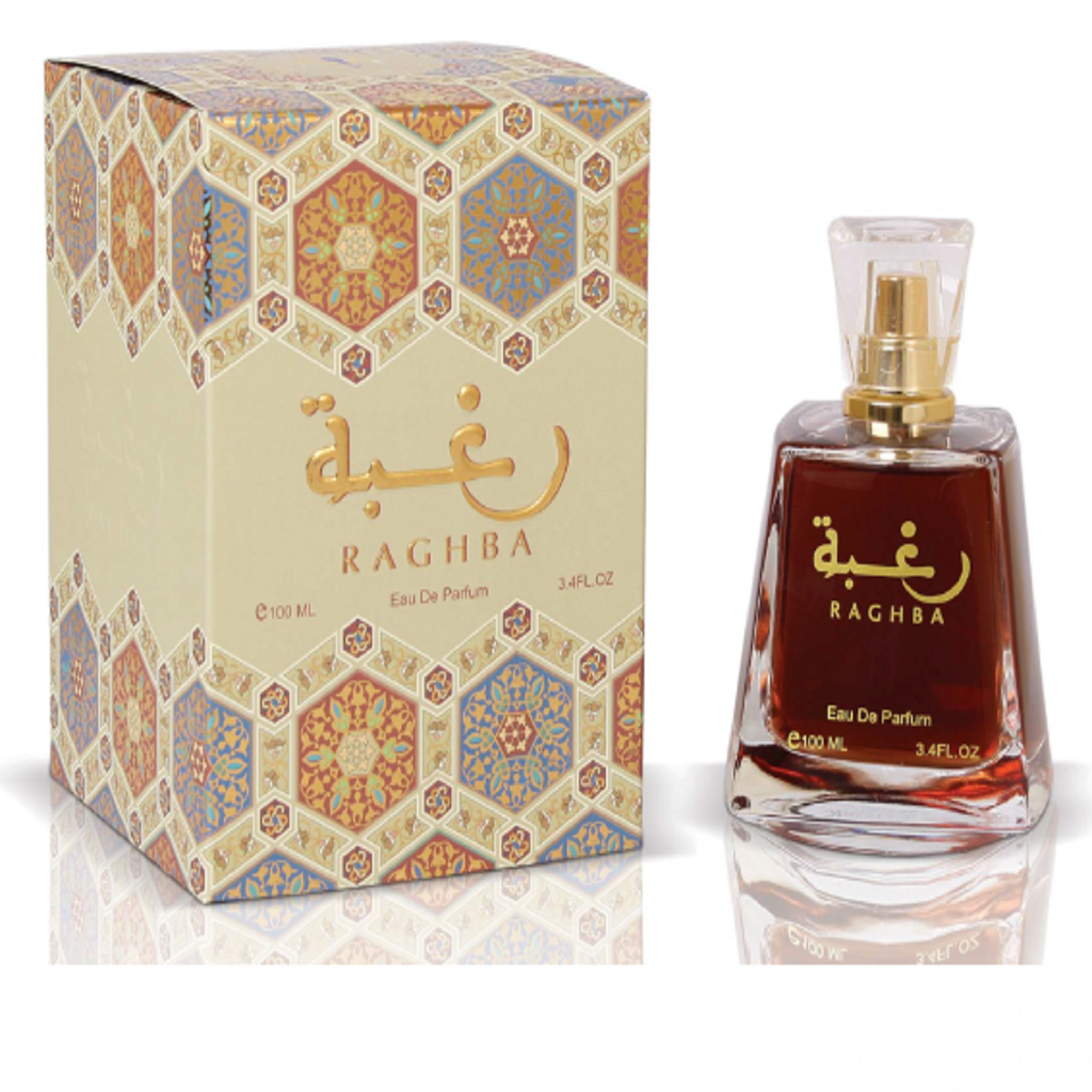 Lattafa Raghba 100ml Eau de Parfum bottle and box